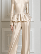 Champagne Fall Fashion Peplum Top & Wide Leg Pants Suit Set