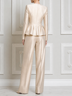 Champagne Fall Fashion Peplum Top & Wide Leg Pants Suit Set