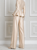 Champagne Fall Fashion Peplum Top & Wide Leg Pants Suit Set