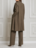 Olive Fall Fashion Longline Coat & Sleeveless Wide Leg Jumpsuit Set