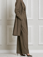 Olive Fall Fashion Longline Coat & Sleeveless Wide Leg Jumpsuit Set