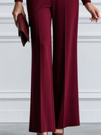 Elegant Boat Neck Ruched Blouse & Wide Leg Pants Two-Piece Set