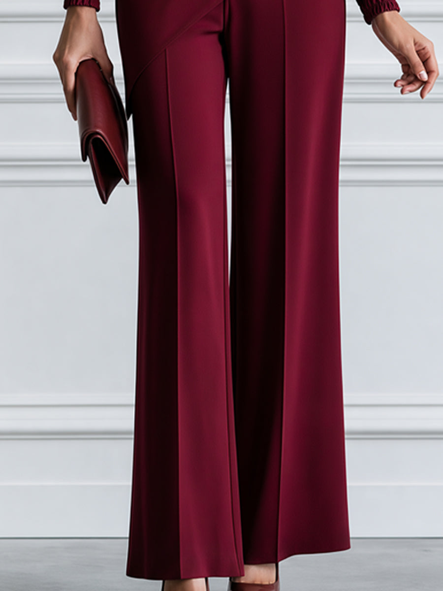 Elegant Boat Neck Ruched Blouse & Wide Leg Pants Two-Piece Set