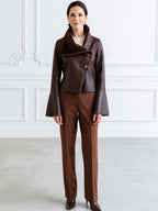 Women's Faux Leather Jacket with Shearling Collar and Flared Cuffs