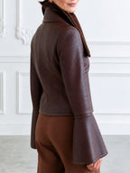 Women's Faux Leather Jacket with Shearling Collar and Flared Cuffs