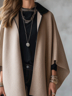 Quiet Luxury Wool Blend Oversized-Fit Camel Cape Jacket