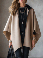 Quiet Luxury Wool Blend Oversized-Fit Camel Cape Jacket