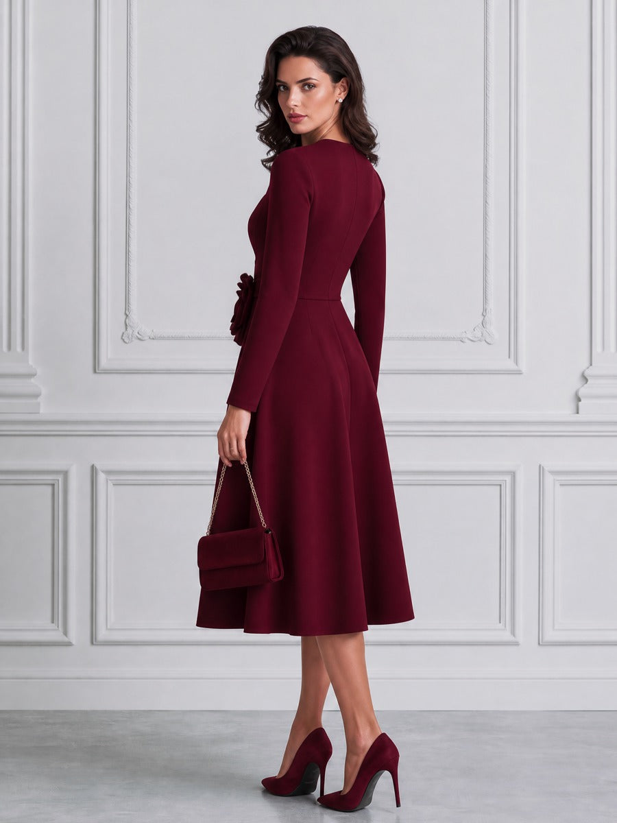 Elegant Sweetheart Neckline 3D Rose A-Line Midi Dress