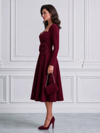 Elegant Sweetheart Neckline 3D Rose A-Line Midi Dress