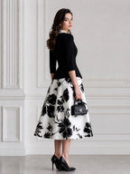 Elegant Contrast Collar Peplum Floral Print A-Line Midi Dress