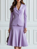 Notched-Lapel Blazer And A-Line Midi Skirt Set