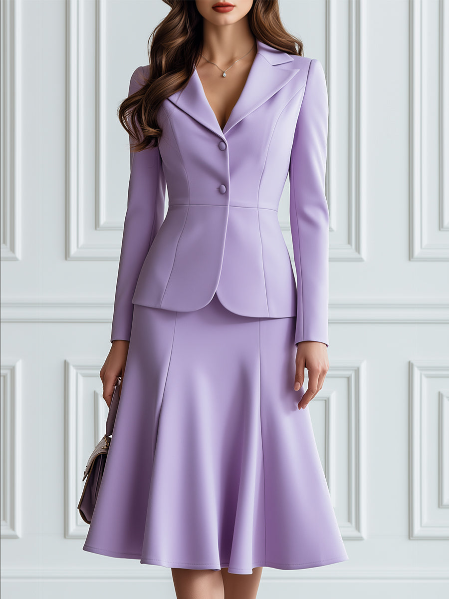 Notched-Lapel Blazer And A-Line Midi Skirt Set