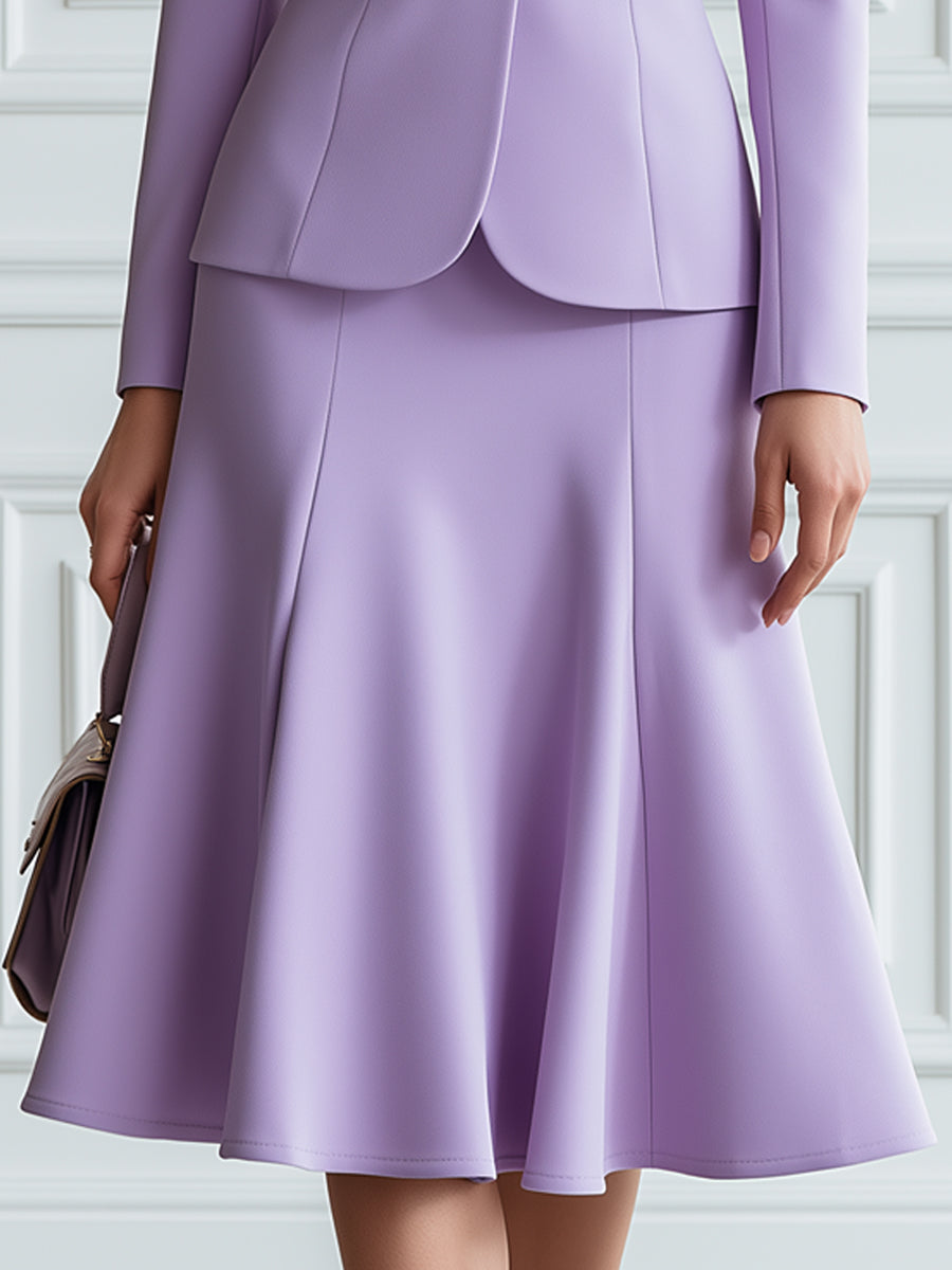Notched-Lapel Blazer And A-Line Midi Skirt Set