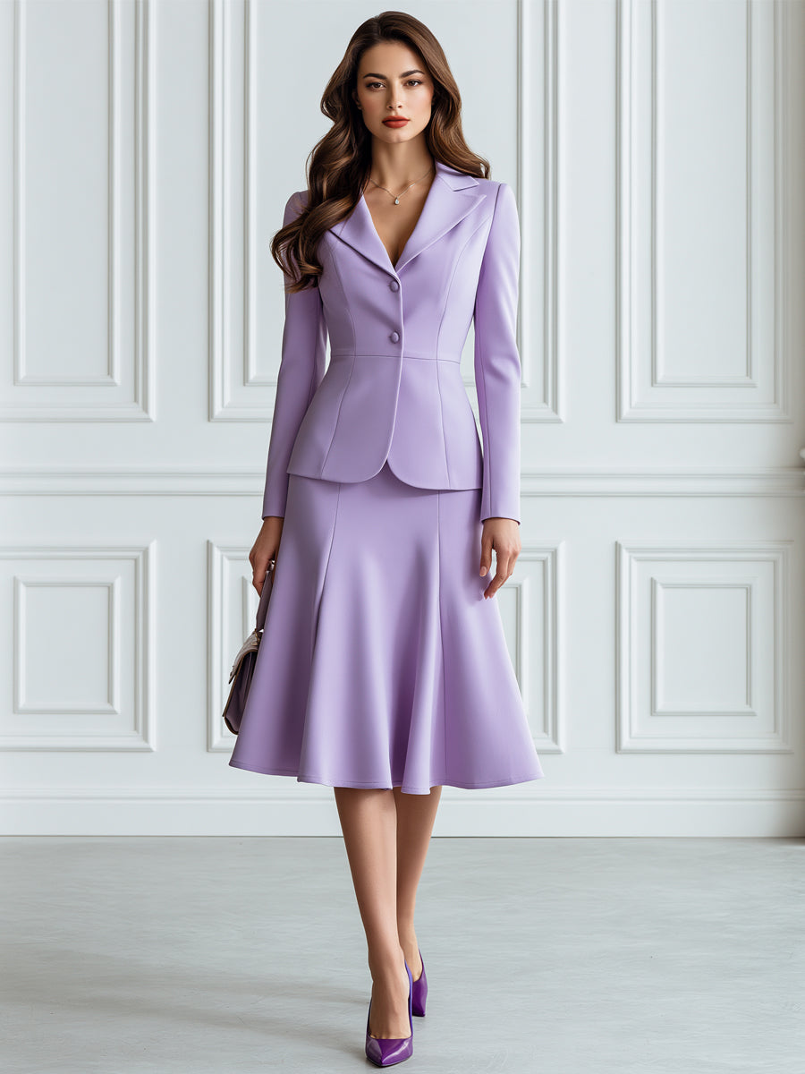 Notched-Lapel Blazer And A-Line Midi Skirt Set