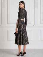 Elegant Floral Lace Satin Lapel Belted Wrap Midi Dress