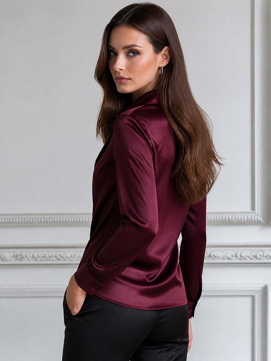 Elegant Office Satin Cowl Neck Long Sleeve Blouse