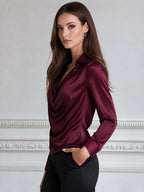 Elegant Office Satin Cowl Neck Long Sleeve Blouse