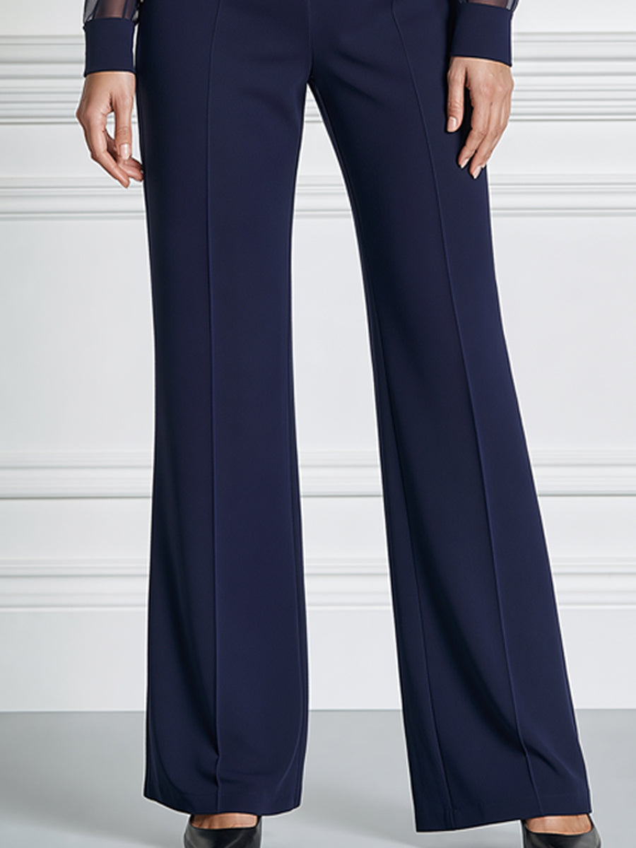 Elegant Cowl Neck Sheer Long Sleeve Belted Wide Leg Jumpsuit