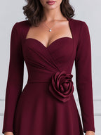 Elegant Sweetheart Neckline 3D Rose A-Line Midi Dress