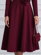 Elegant Sweetheart Neckline 3D Rose A-Line Midi Dress