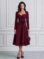 Elegant Sweetheart Neckline 3D Rose A-Line Midi Dress