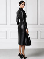 Croc-Embossed Faux Leather Blazer Dress with Satin Peak Lapel