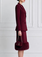 Women's Double-Breasted Blazer & Faux Fur Hem Skirt Suit