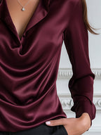 Elegant Office Satin Cowl Neck Long Sleeve Blouse