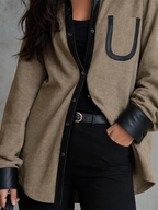 Urban Luxe Faux Leather Trim Shirt Jacket