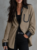 Urban Luxe Faux Leather Trim Shirt Jacket