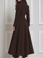 Brown Fall Fashion Stand Collar Belted A-Line Long Coat