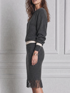 Stockholm Style Charcoal Knit Sweater & Fringe Skirt Set