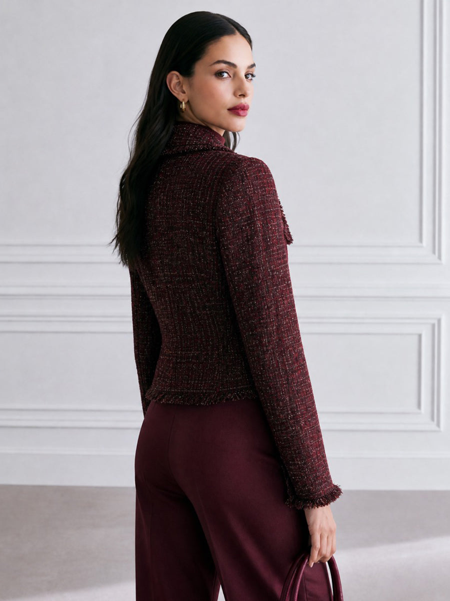 Women's Tweed Fringe-Trim Cropped Blazer Jacket