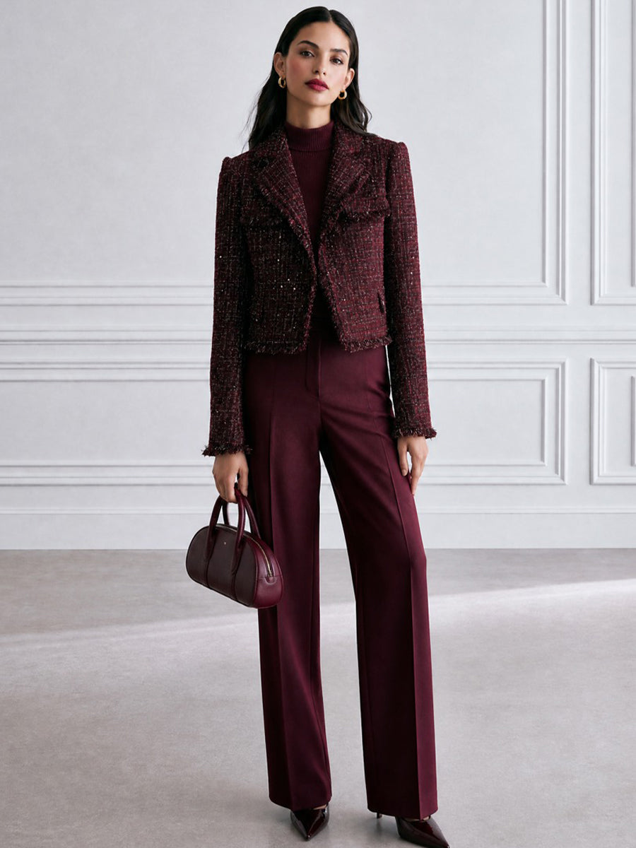 Women's Tweed Fringe-Trim Cropped Blazer Jacket