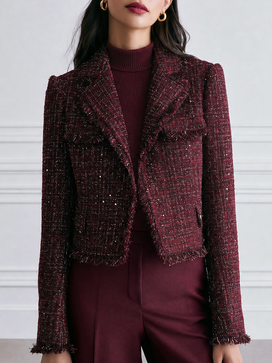 Women's Tweed Fringe-Trim Cropped Blazer Jacket