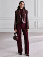 Women's Croc-Embossed Faux Leather Cropped Blazer Jacket