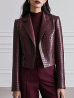 Women's Croc-Embossed Faux Leather Cropped Blazer Jacket