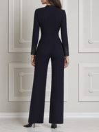 Black Lace Fall Fashion Mock Neck Wide Leg Jumpsuit