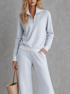 Coastal Luxe Leopard Half-Zip Top & Wide Leg Pants Set