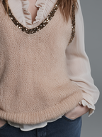 Elegant Beige Sequin Trim Knit Vest