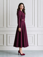 Elegant Notched-Lapel Belted Fit-and-Flare Midi Dress