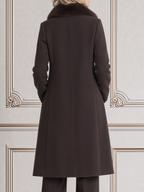 Brown Fall Fashion Faux Fur Collar Longline Coat
