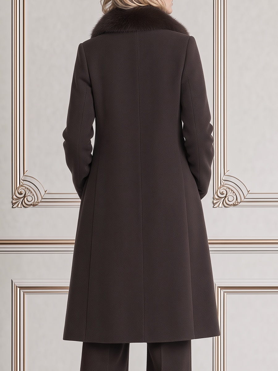 Brown Fall Fashion Faux Fur Collar Longline Coat