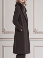 Brown Fall Fashion Faux Fur Collar Longline Coat