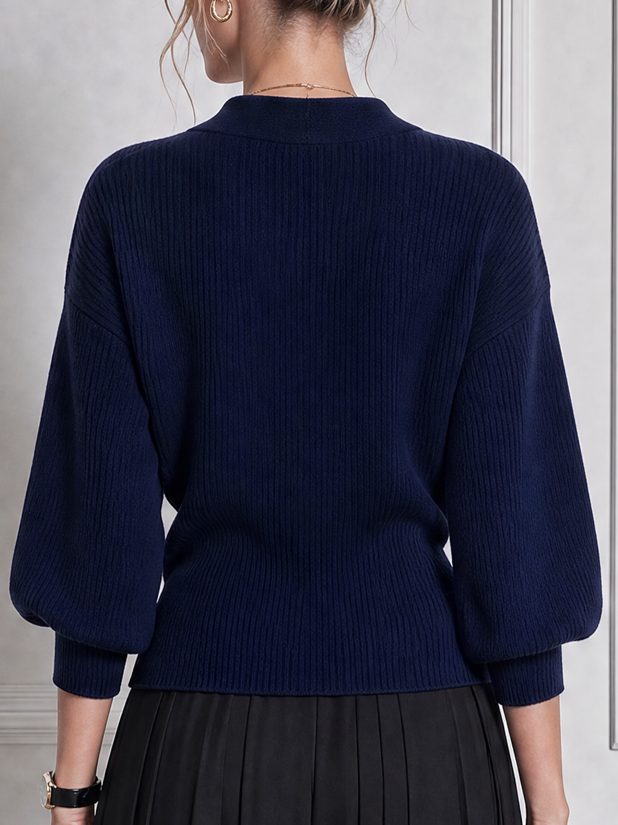 Navy Stockholm Style Wrap Tie Waist Ribbed Knit Cardigan