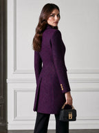 Tweed Textured Double-Breasted Gold Buttons Longline Coat