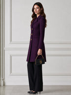 Tweed Textured Double-Breasted Gold Buttons Longline Coat