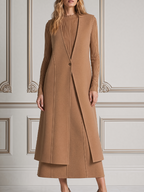 Camel Stockholm Style Sleeveless Longline Vest & Ribbed Knit Midi Dress Set