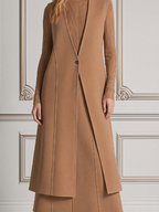 Camel Stockholm Style Sleeveless Longline Vest & Ribbed Knit Midi Dress Set