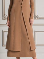 Camel Stockholm Style Sleeveless Longline Vest & Ribbed Knit Midi Dress Set